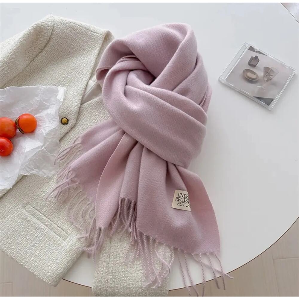 Double Sided Faux Cashmere Scarf-Solid Color Shawl - Picture 5 of 5